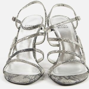 Stuart Weitzman Cosacrobat Silver Cosmic Serpent Leather Strappy Heels
